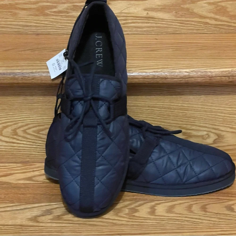 NWT J Crew Quilted Nylon Men’s Size 12 M Chore Slippers Navy Blue Lace Up